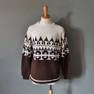 Cozy Aztec Cocoa and Ivory Thick Vintage Sweater Cabincore